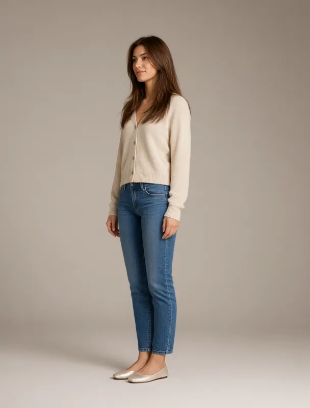 cardigan with jeans and ballet flats by qwen image 2.1
