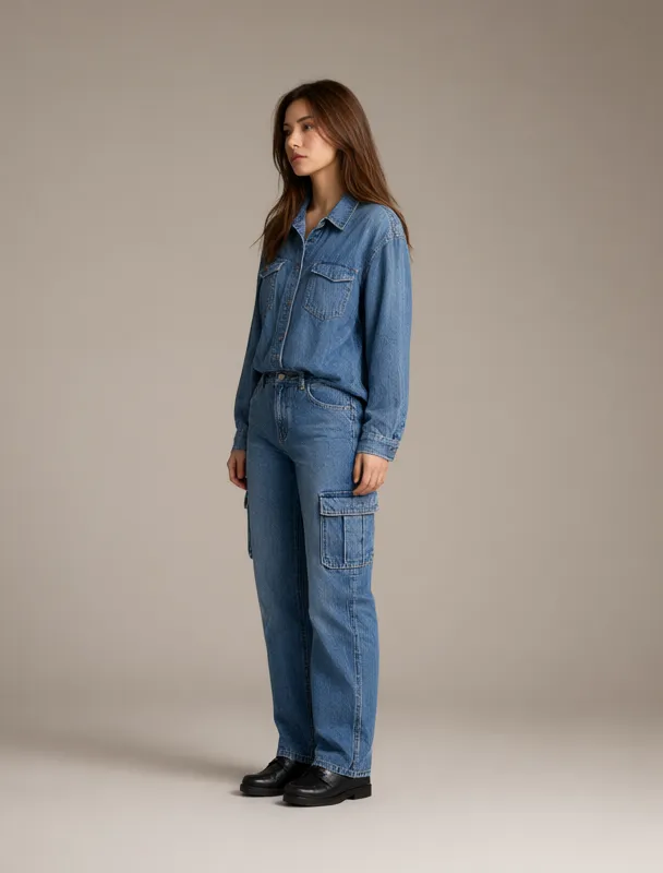 chambray shirt with cargo pants by qwen image 2.1