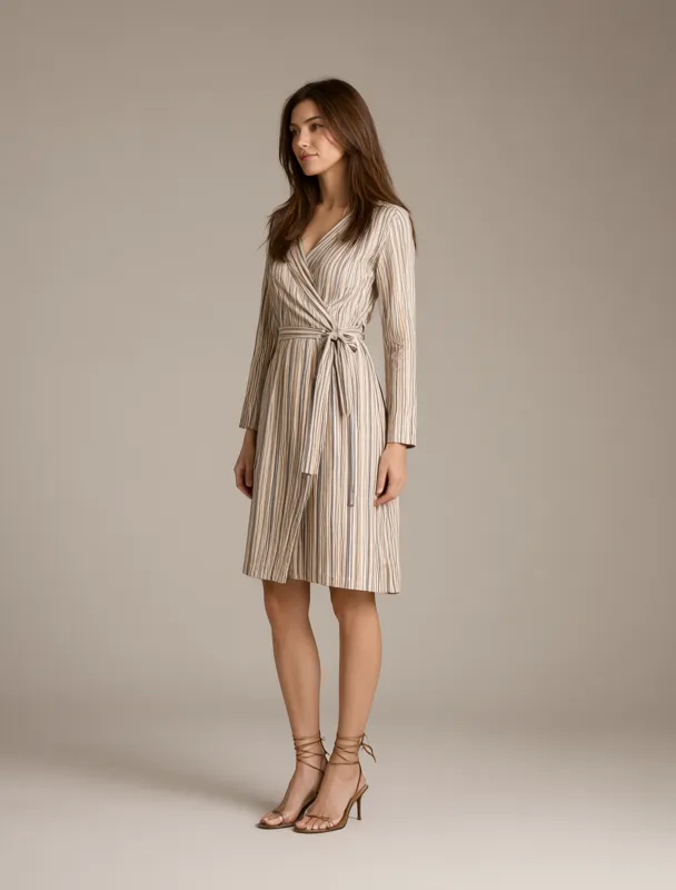 chuba wrap dress with striped pangden apron by qwen image 2.1