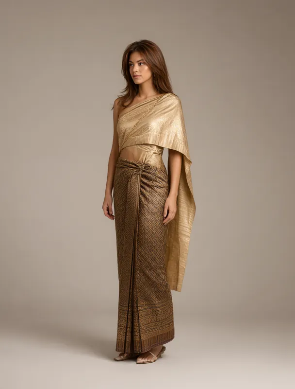 chut thai wrap skirt with sabai shoulder cloth by qwen image 2.1