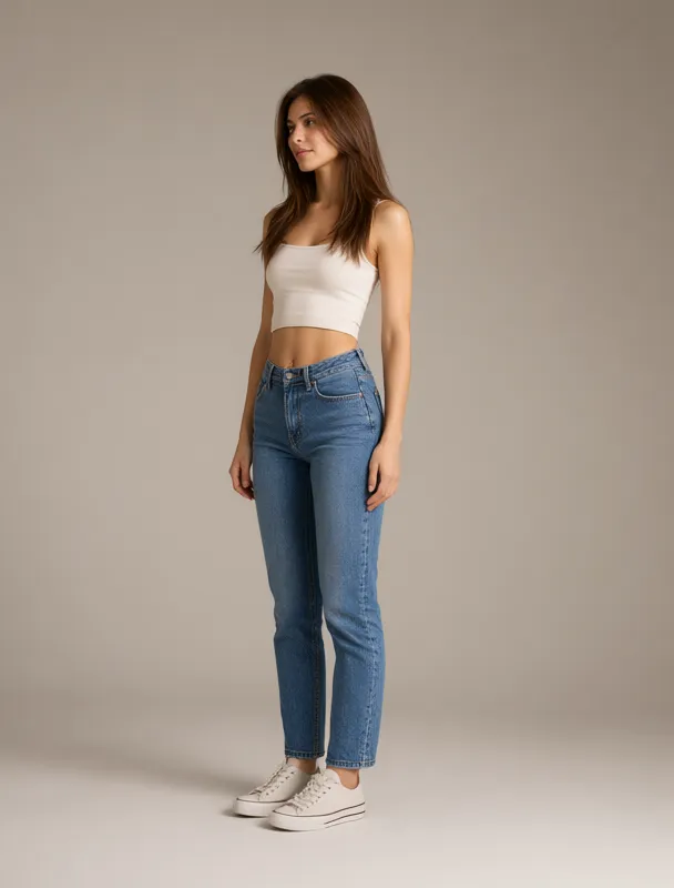 crop top with high waisted jeans by qwen image 2.1