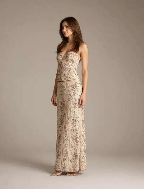 embroidered sicilian bodice with long skirt by qwen image 2.1