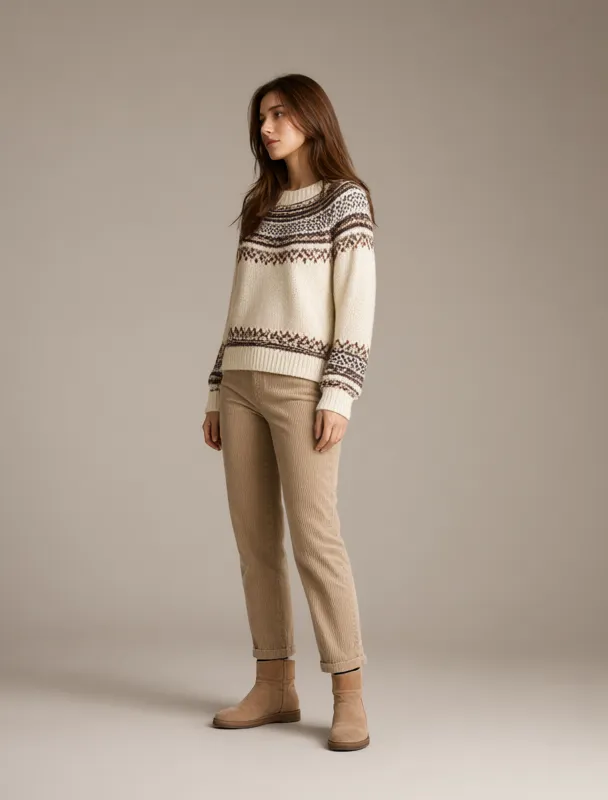 fair isle jumper with corduroys by qwen image 2.1
