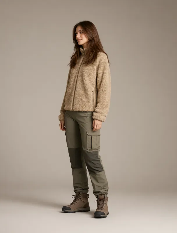 fleece jacket with hiking pants by qwen image 2.1