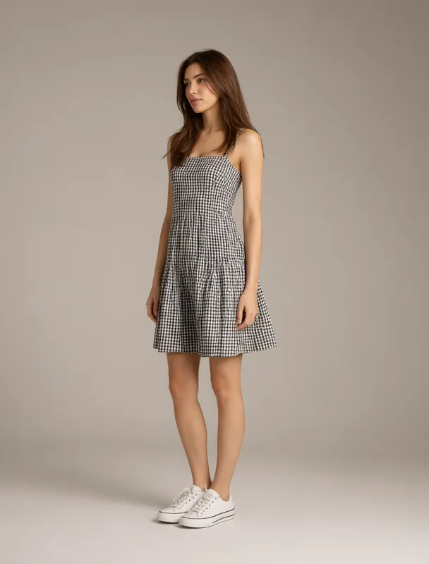 gingham sundress with sneakers by qwen image 2.1