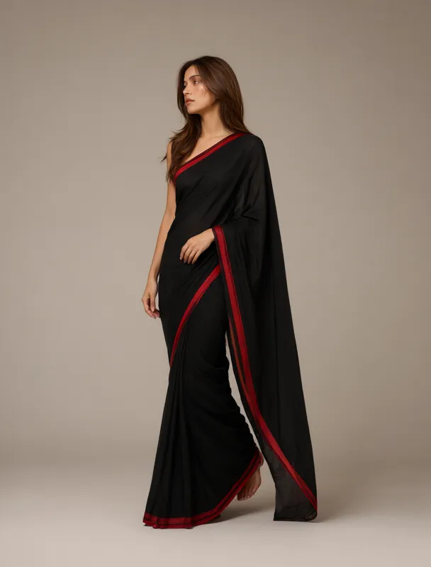 haku patasi black sari with red border by qwen image 2.1