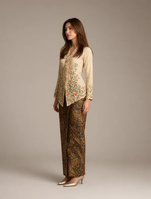 kebaya blouse with batik sarong by qwen image 2.1