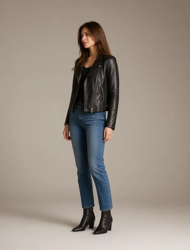 leather jacket with jeans by qwen image 2.1
