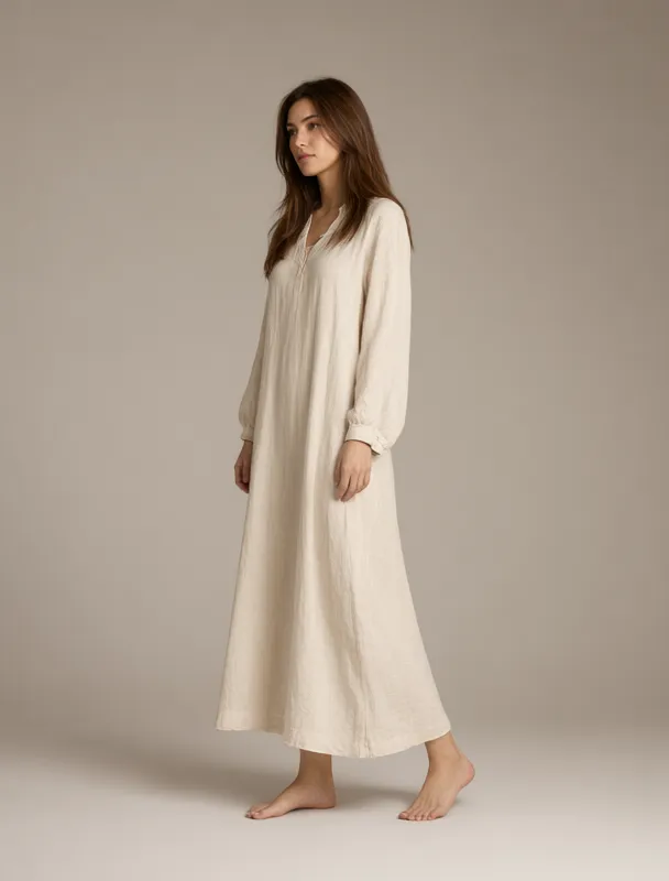 long sleeve linen maxi dress by qwen image 2.1