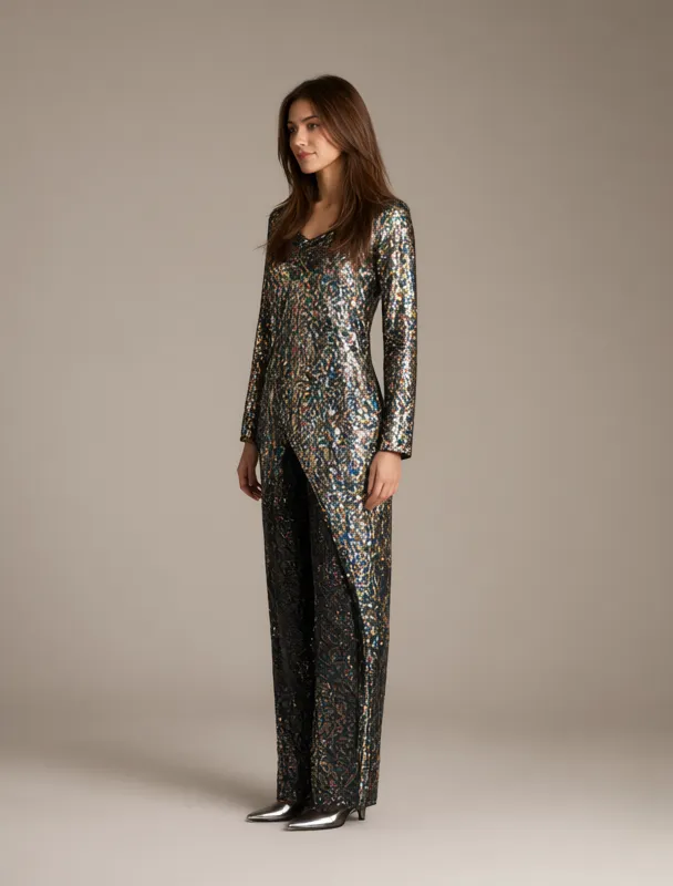 mirrorwork firaq dress over partug trousers by qwen image 2.1
