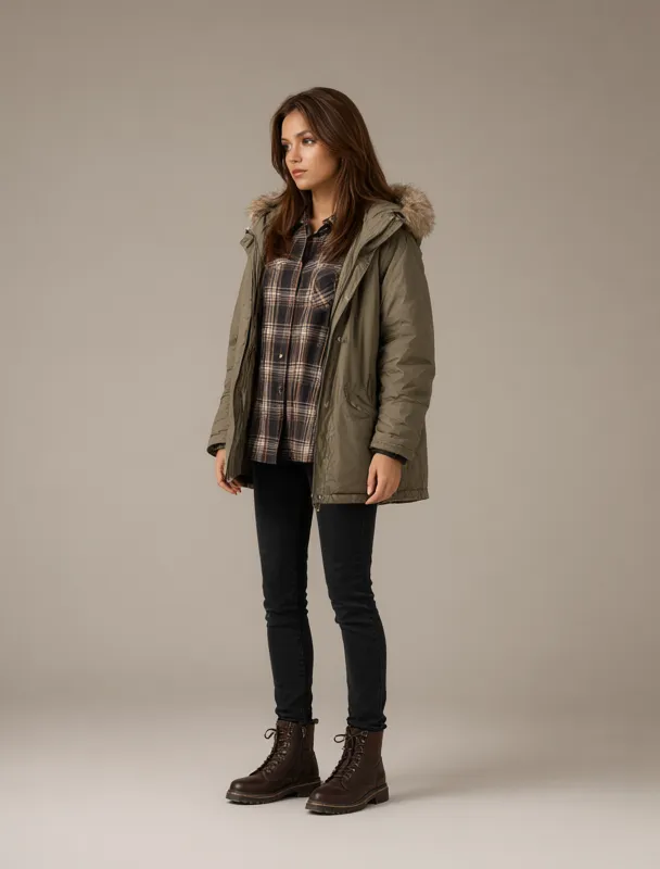 plaid flannel shirt with parka by qwen image 2.1