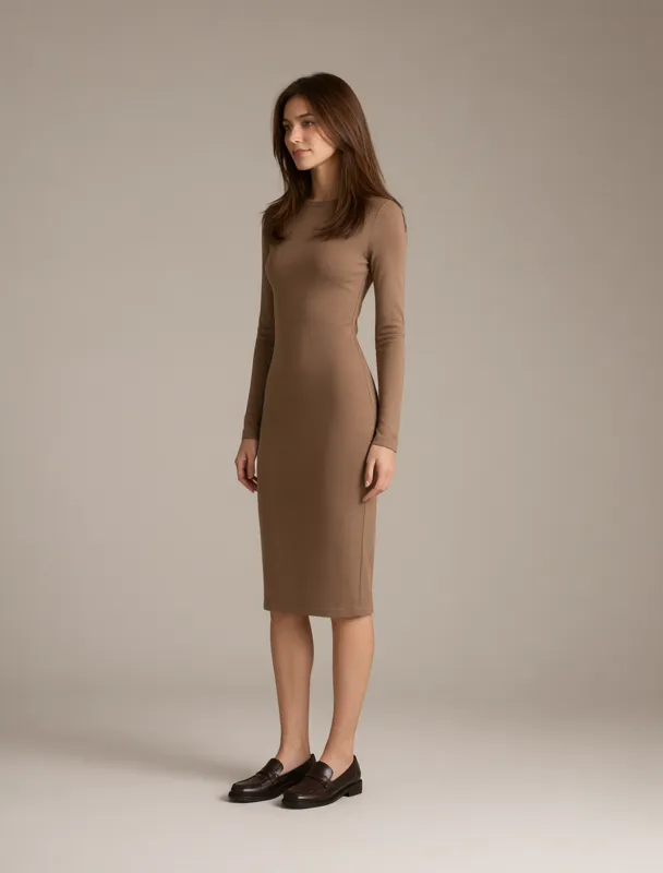 ponte knit dress with loafers by qwen image 2.1