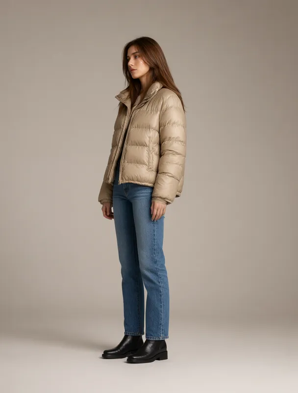 puffer jacket with jeans by qwen image 2.1