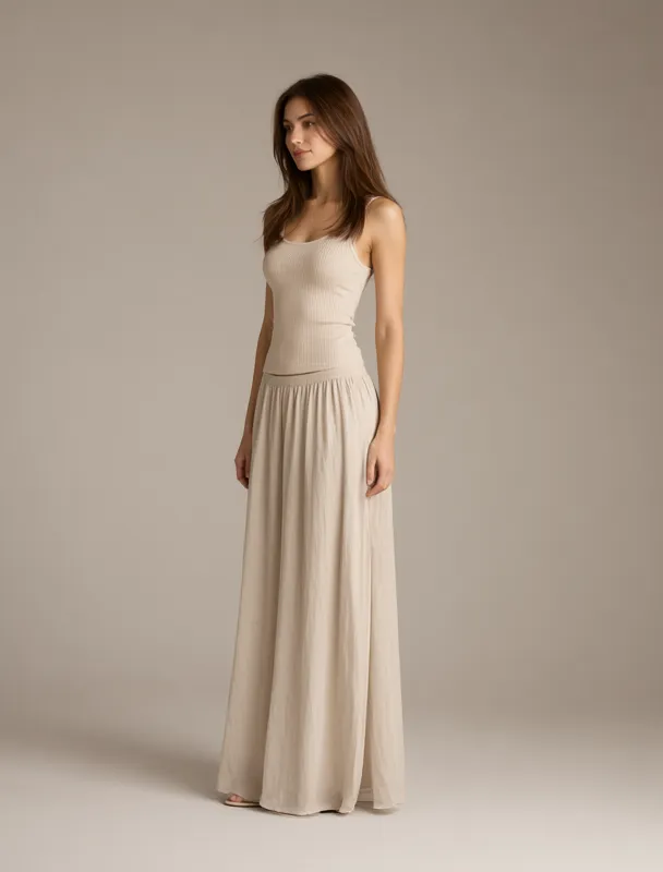 ribbed tank with a flowy maxi skirt by qwen image 2.1