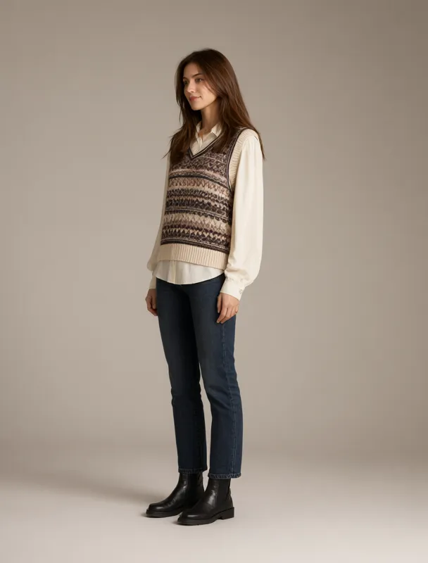 sweater vest over a collared blouse by qwen image 2.1