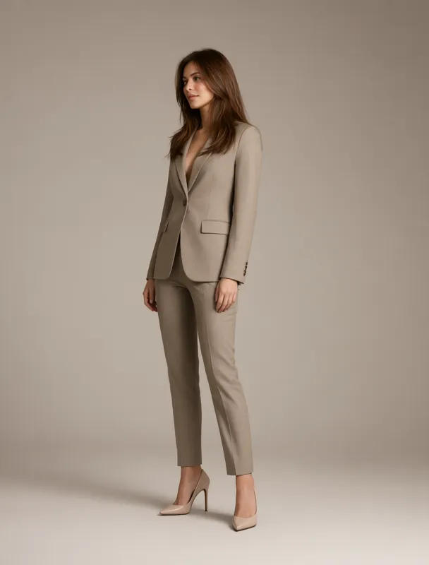 tailored blazer with cigarette pants by qwen image 2.1