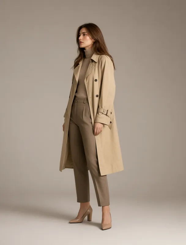 trench coat over a turtleneck and slacks by qwen image 2.1