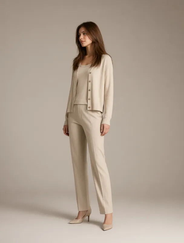 twinset with straight trousers by qwen image 2.1