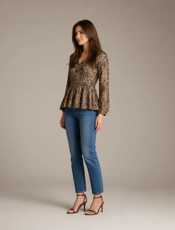 wax print peplum top with jeans by qwen image 2.1