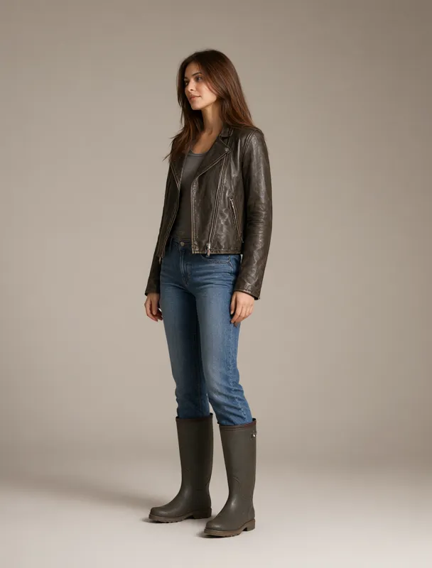 waxed jacket with jeans and wellies by qwen image 2.1