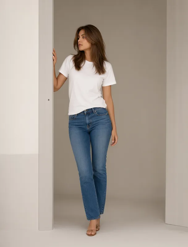 leaning in a doorframe with one hand on the frame by qwen image 2.1