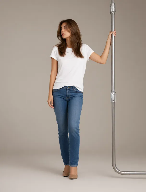 leaning out slightly while holding a vertical grab bar beside her with one hand by qwen image 2.1