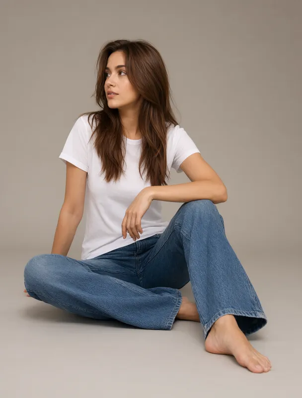 sitting on the floor with one knee up and an arm resting on it by qwen image 2.1
