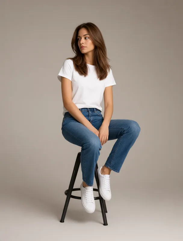 sitting upright on a stool by qwen image 2.1