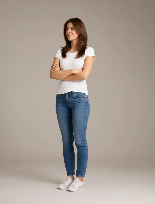 standing with her arms crossed by qwen image 2.1
