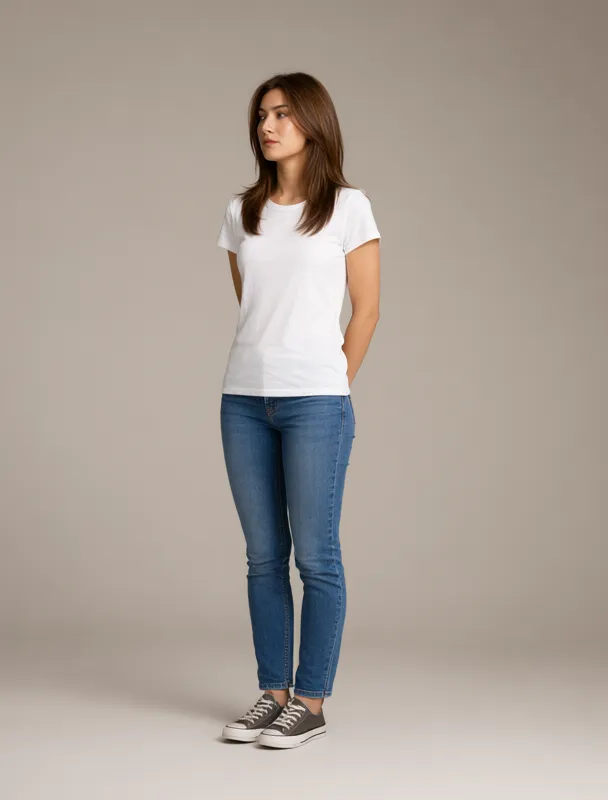 standing with her hands clasped behind her back by qwen image 2.1