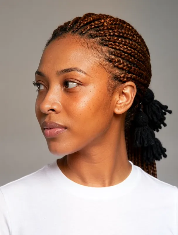 braids tied with black wool tullma tassels by moss image sft