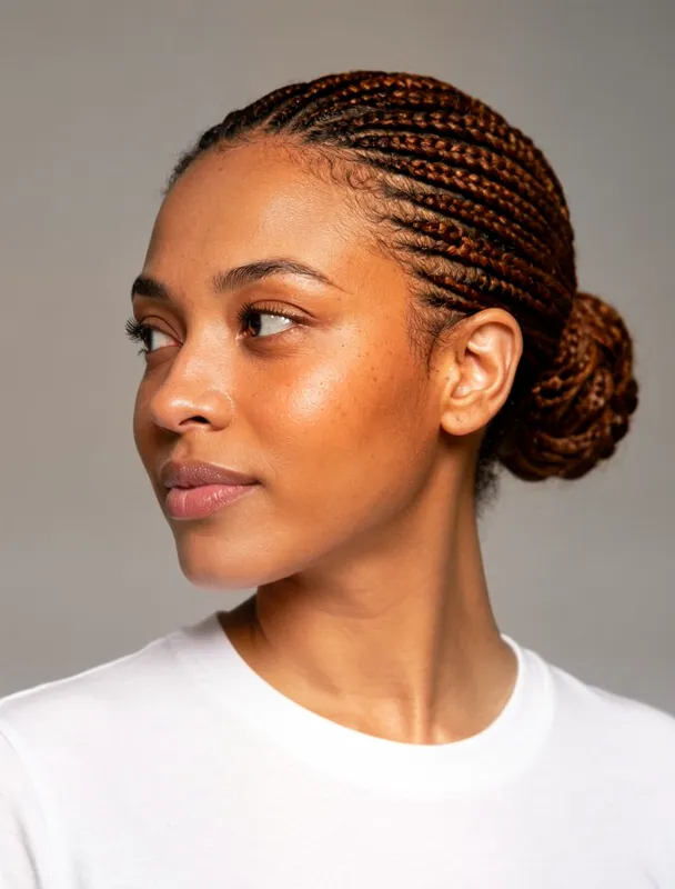 cornrows ending in a bun by moss image sft