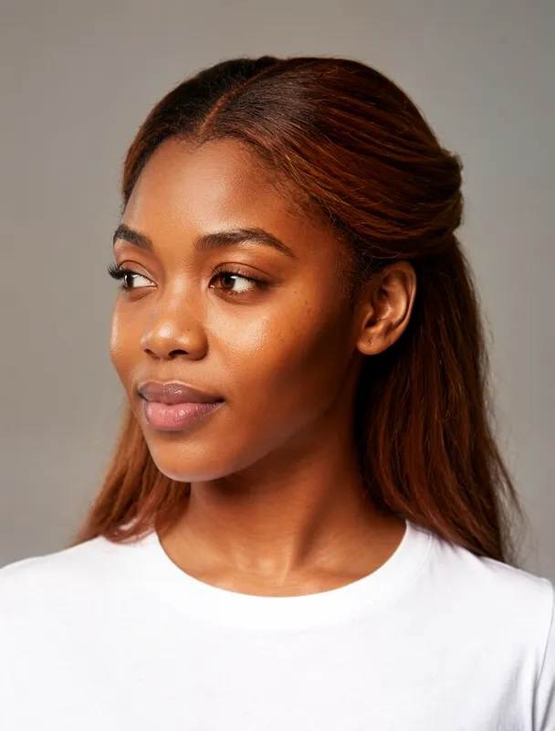 half up with a center part by moss image sft