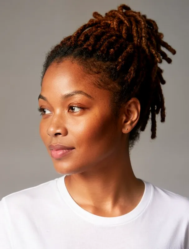 locs piled in an updo by moss image sft