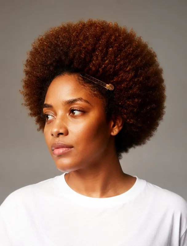 rounded afro with a hair pick by moss image sft
