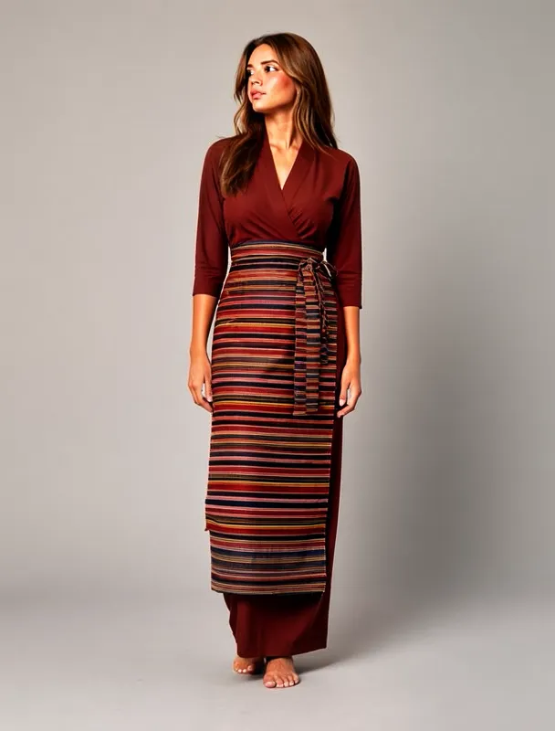 chuba wrap dress with striped pangden apron by moss image sft