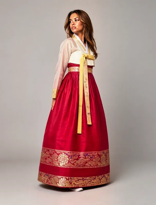 hanbok with short jeogori and full chima by moss image sft