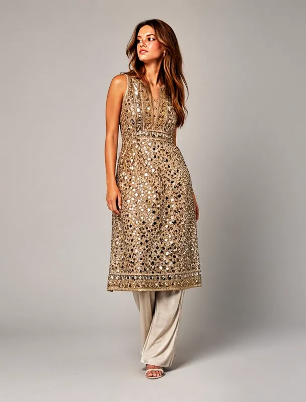 mirrorwork firaq dress over partug trousers by moss image sft