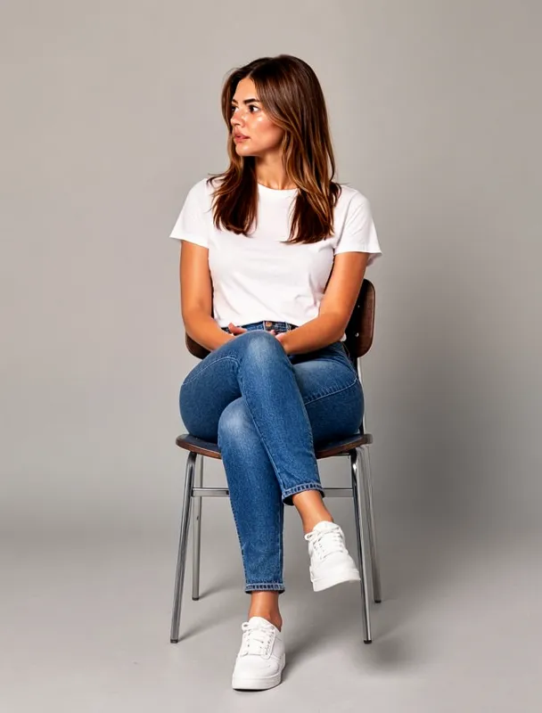 sitting on a chair with her legs crossed by moss image sft