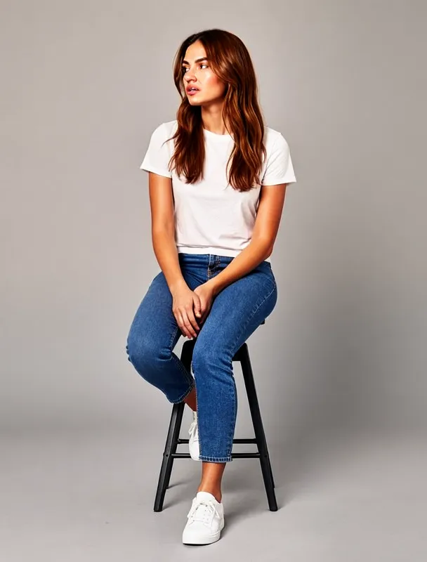 sitting upright on a stool by moss image sft
